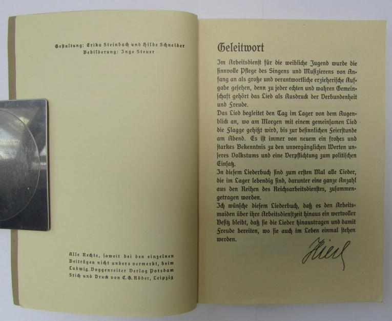Neat - and never before encountered! - period, RADwJ-related song-book (ie. 'Liederbuch') entitled: 'Lieder der Arbeitsmaiden', being a 2nd edition that is dated: '1939'