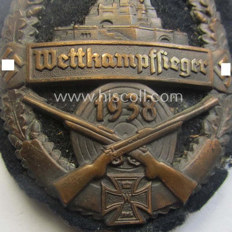 Bronze-toned (and I deem 'Cupal'-based!) 'Kyfhäuserbund Schiessauszeichnung' depicting the 'Kyfhäuser'-monument and text: 'Wettkampfsieger 1938'
