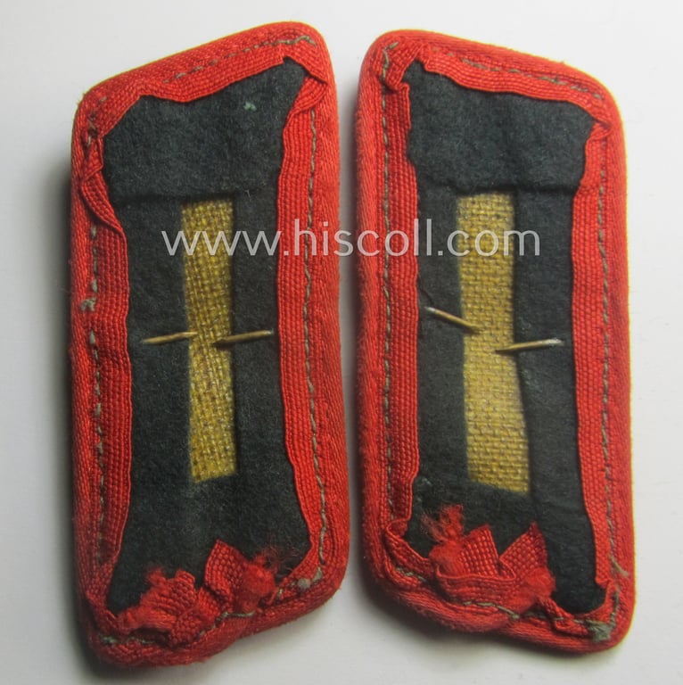 Superb, mid- (ie. later-) war-period - and fully matching! - pair of WH (Heeres) woolen-based- and/or bright-red-piped: 'Sturmgeschütze'-collar-tabs each having a 'Feinzink'-based and 'two-pronged' skull-device (ie. 'Totenkopf') period-attached