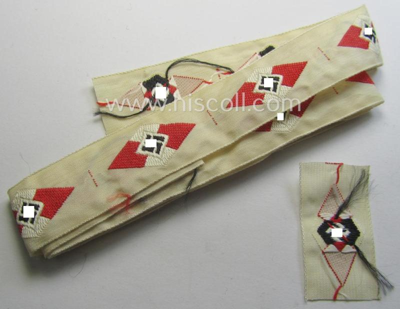 HJ (ie. 'Hitlerjugend') cap-badge (ie.: 'Raute') as executed in 'BeVo'-weave-pattern