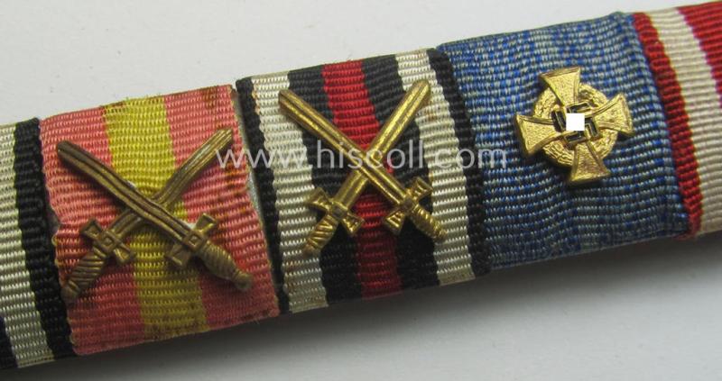 7-pieced WWI- (ie. TR- or: 'Polizei'-) related ribbon-bar (ie. 'Feld- o. Bandspange') showing various WWI-period awards amongst which a: 'Treuedienst Ehrenzeichen 1. Kl. ' with attached device