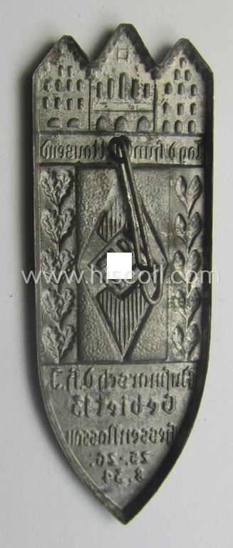 HJ (ie.'Hitlerjugend') related 'tinnie' ie. 'Veranstaltungsabzeichen': 'Aufmarsch der HJ - Gebiet 13 - Hessen-Nassau - 1. u.- 2.9.1934'