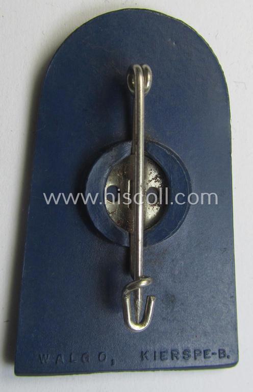 Darker-blue-coloured- and/or unusually 'resin'-based (and silver-inlayed) naval-related day-badge (ie. 'tinnie' or: 'Veranstaltungsabzeichen') bearing the text: 'Skagerrak 1916 - Kiel-Laboe 1936'