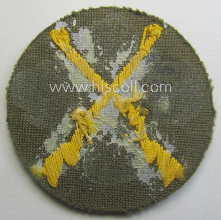 Truly used- and/or tunic-removed, WH (Heeres) trade- and/or special-career insignia (ie. neatly hand-embroidered 'Laufbahn- o. Tätigkeitsabzeichen') as was intended for a: 'Waffenmeister' (or: weapon-equipment NCO)
