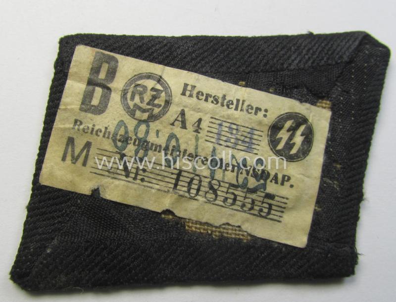 Superb, NCO-pattern Waffen-SS, runic-collar-tab (ie. 'Runen-Kragenspiegel für Unterführer der Waffen-SS') being a so-called: 'flatwire-BeVo'-woven-style example that comes in an overall nice- (albeit worn- ie. carefully tunic-removed-), condition