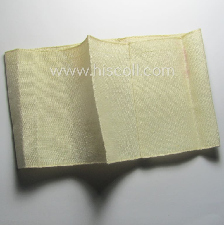 WH (Heeres) related, linnen-based- and/or neatly 'machine-embroidered', beige-white-coloured DRK- (ie. 'Deutsches Rotes Kreuz'-) armband (ie. 'Armbinde') as was intended for the staff-members serving as medical orderly