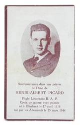 Belgian WW2 RAF Pilot 'Henri A. Picard' Deathcard...