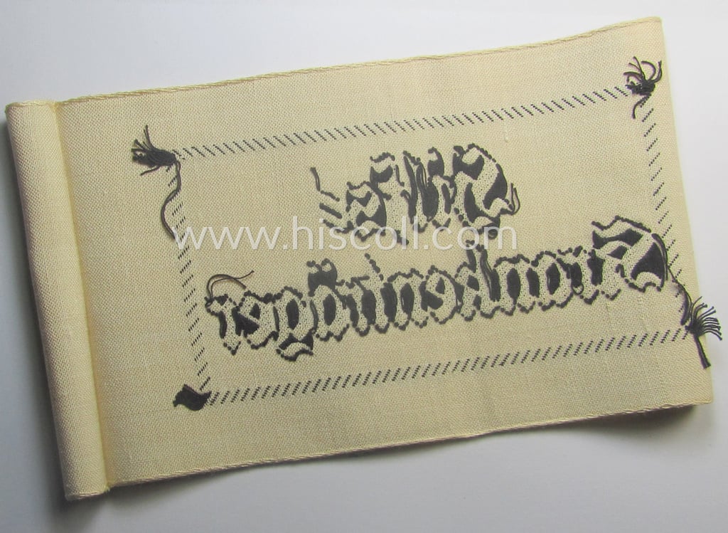 Beige-white-coloured- and/or linnen-based armband (ie. 'Armbinde') as was executed in the 'thicker-styled' fabric as was intended for WH (Heeres) staff-members working as: 'Hilfs-Krankenträger'