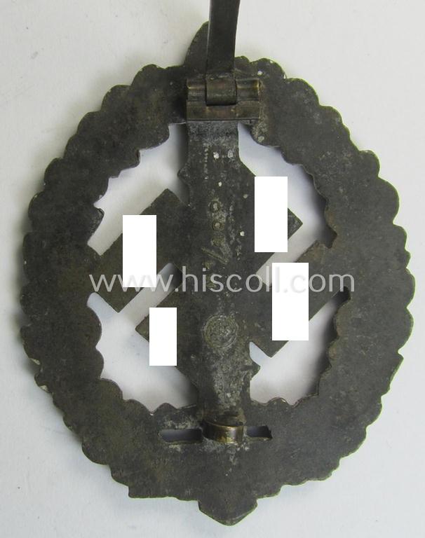 'SA-Sportabzeichen für Kriegsversehrten' (ie.: SA-sports'-badge for the war-disabled) being a detailed example that is nicely maker- (ie. 'RzM M1/100'-) marked on its back