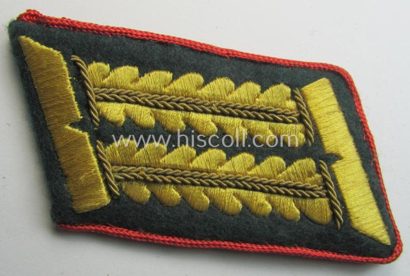 Superb - and fully matching and/or scarcely encountered! - pair of WH (Heeres) machine-embroidered, high-ranked officers'-type collar-patches as was intended for - and with certainty worn by! - a: 'Wehrmachtsbeamte des höheren Dienstes'