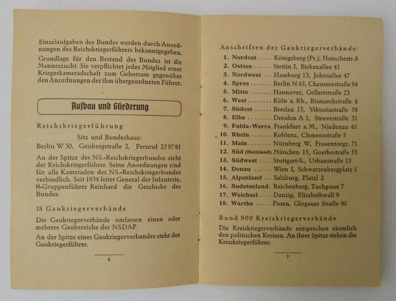 Attractive - and most certainly not that often encountered! - smaller-sized-, period-, 'NS-Reichskriegerbund'-related publication entitled: 'Der NS-Reichskriegerbund - Was er ist und was er will'