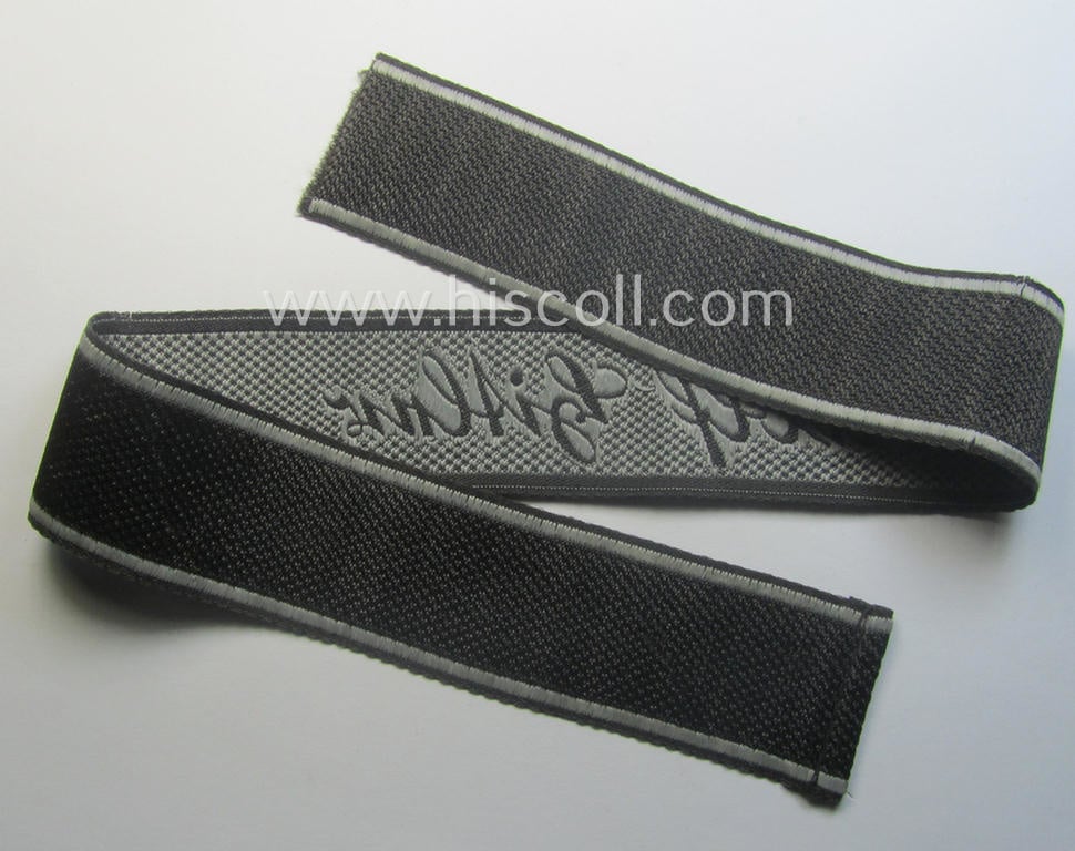 Waffen-SS 1943/44-pattern cuff-title (ie. 'Ärmelstreifen') as executed in typical 'BeVo'-weave-pattern as was intended for a member within the: 1. SS-Panzer-Division "Leibstandarte-SS Adolf Hitler"