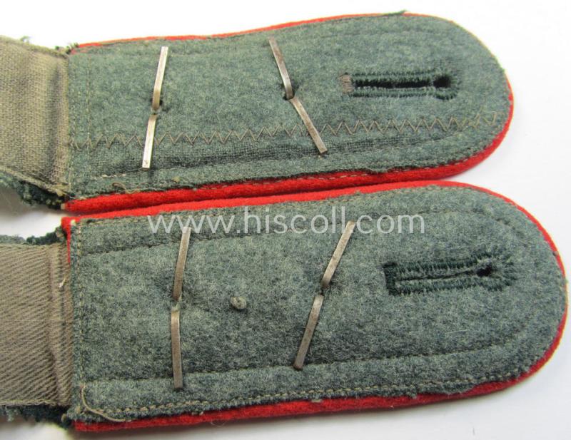 Neat - albeit minimally mis-matched - pair of WH (Heeres) early-war-period- (ie. 'M36'- ie. 'M40'-pattern, 'standard-issued'- and/or rounded-styled) NCO-type shoulderstraps as intended for an: 'Oberwachtmeister eines (Sturm)Art.-Abts. o. Rgts....