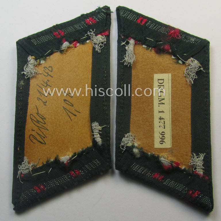 Superb - and rarely found! - pair of WH (Heeres) officers'-type collar-tabs (ie. 'Kragenspiegel für Offiziere') as executed in the 'BeVo'-weave pattern as intended for an officer who served within the: 'Veterinär-Truppen o. Generalsstab'