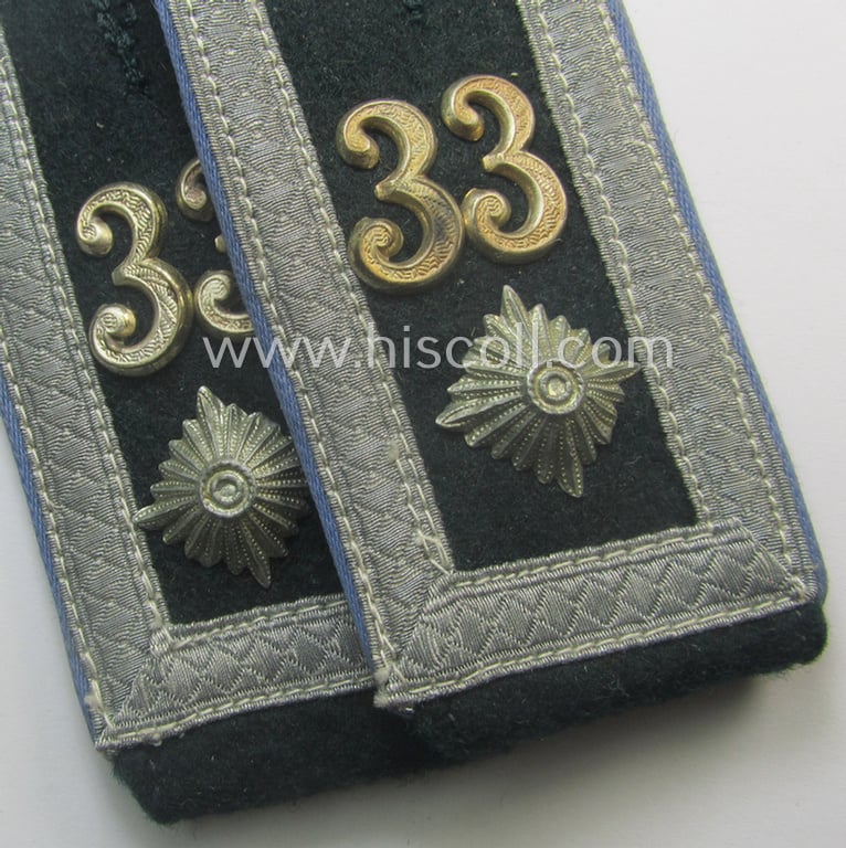 Neat - and fully matching! - pair of WH (Heeres) so-called: 'M41'-pattern, 'cyphered' (and/or 'tailor-made') NCO-type shoulderstraps as was intended for a: 'Feldwebel des Nachschub-Abtgs. 33'