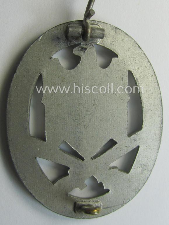 'Allgemeines Sturmabzeichen' (or: General Assault Badge ie. GAB) being a typical unmarked, zinc- (ie. 'Feinzink'-) based so-called: 'flat-back'-pattern by a (by me) unidentified maker