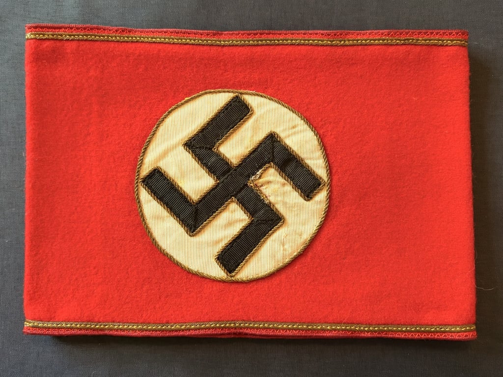 GERMAN WWII AUTHENTIC NSDAP POLITICAL LEADERS THIRD REICH GAU LEVEL ARMBAND WITH RZM PAPER TAG.