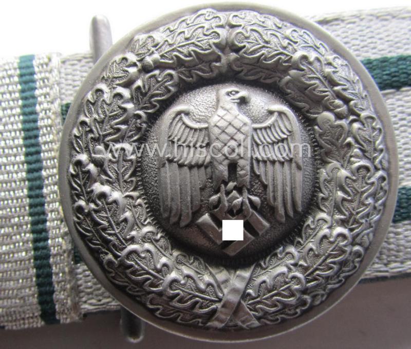 WH (Heeres) 'standard'-pattern, aluminium-based (dress- ie. 'Ausgeh'-pattern) belt-buckle and belt (ie. 'Augeh- o. Feldbinde für Mannschaften u. Uffz. des Heeres')