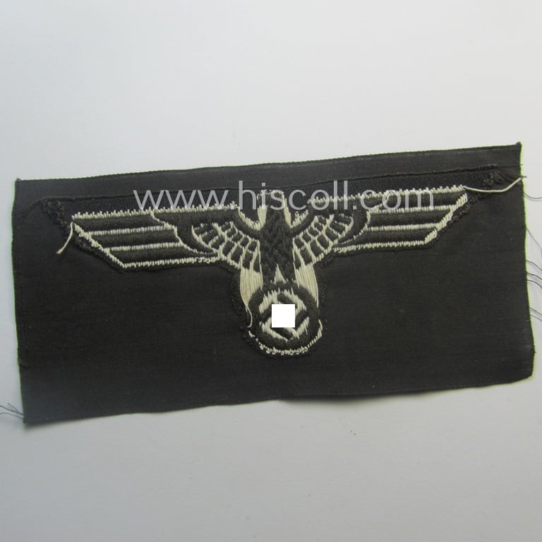 WH (Heeres) early- (ie. pre-) war-period- and/or white-coloured 'Panzer'-type breast-eagle of the so-called: 'M35'- (ie.'M36'-) pattern as was executed in the neat 'BeVo'-weave pattern on a black-coloured background