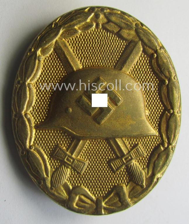 Rarely encountered 'Verwundeten-Abzeichen in Gold' being a clearly maker- (ie. 'L/11'- by 'Wilh. Deumer') marked- and typical 'Buntmetall'-based example that comes stored in its period- (and LDO-marked!) etui