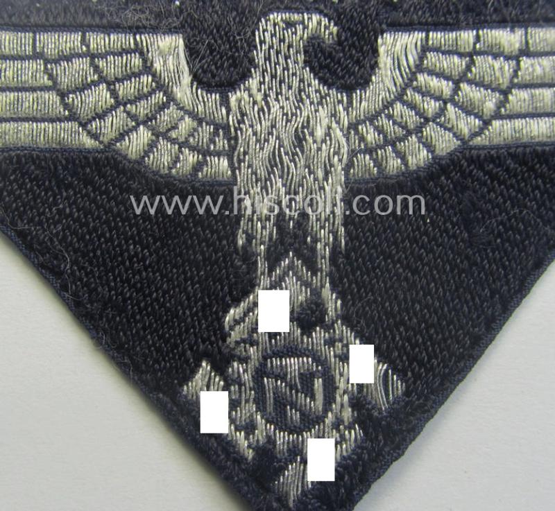 TeNo (ie. 'Technische Nothilfe') (I deem) officers'-pattern side-cap-eagle (ie. 'Adler für Offiziers-Schiffchen') being an example as executed in so-called: 'BeVo'-weave, 'flat-wire'-pattern on a darker-blue-coloured background