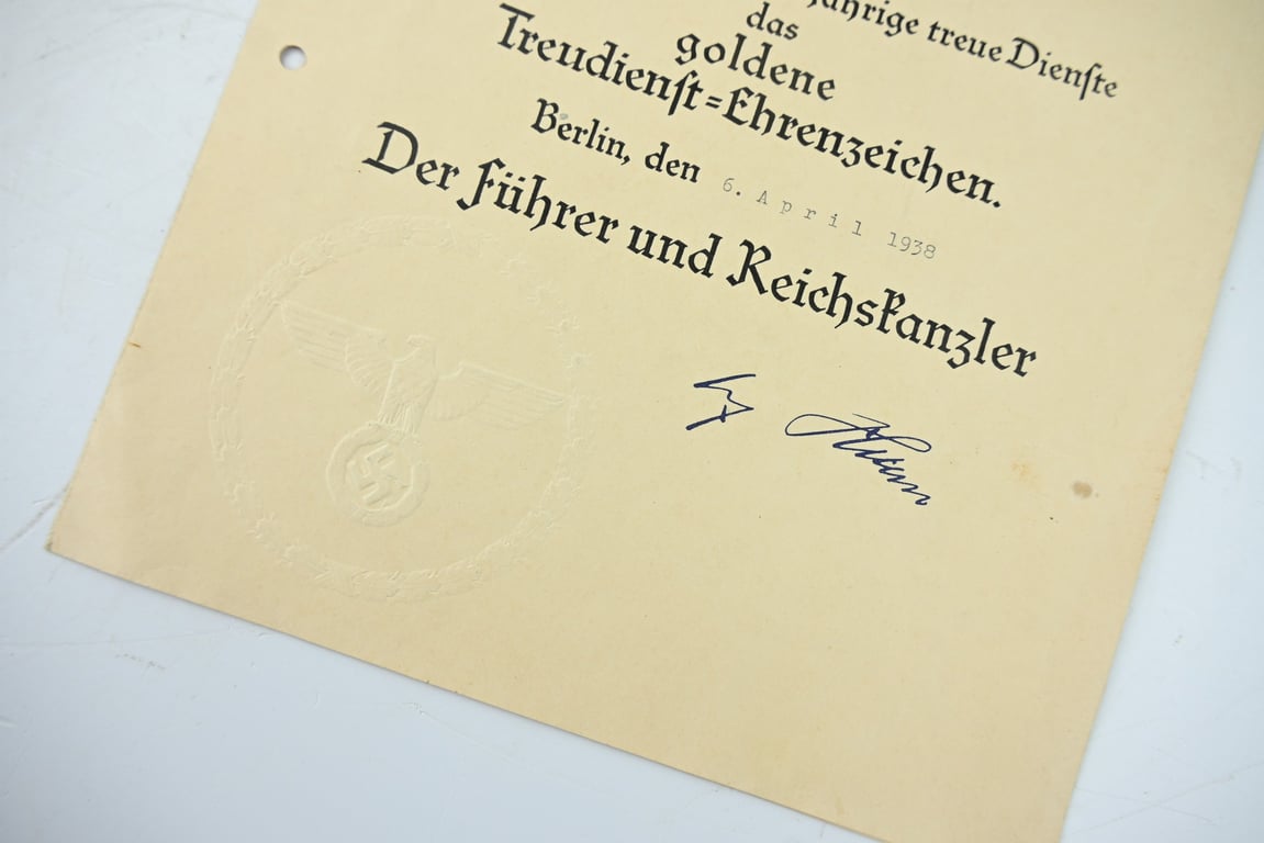 German WH 40 Years of Loyal Service Medal Certificate