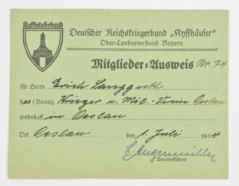 German Kyffhauserbund Memberpass Grouping