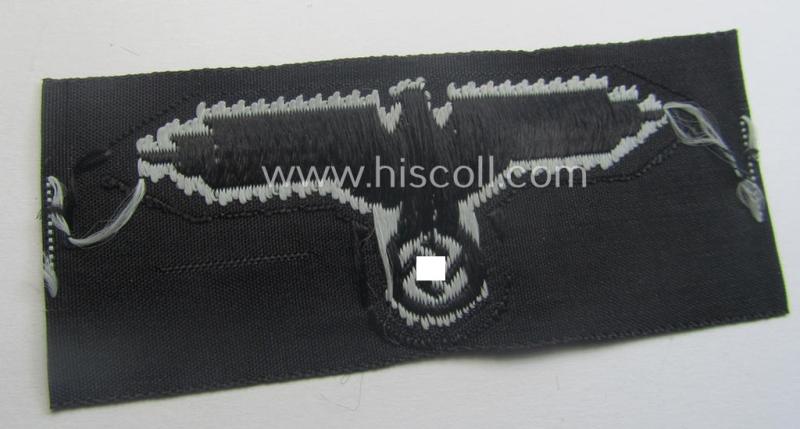 Mid- (ie. later-) war-pattern 'Waffen-SS'-type so-called: 'BeVo'-pattern, EM- (ie. NCO-) type side-cap eagle that comes in a never used- (ie. unconfectioned and 'virtually mint- ie. unissued'-), condition