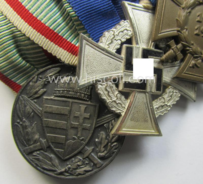 Unsusal - 'quality-produced' and 'slantwise-mounted'! - 4-pieced medal-bar (ie. 'Ordenspange') by the 'J. Reimann'-company showing various WWI- and/or TR-period awards