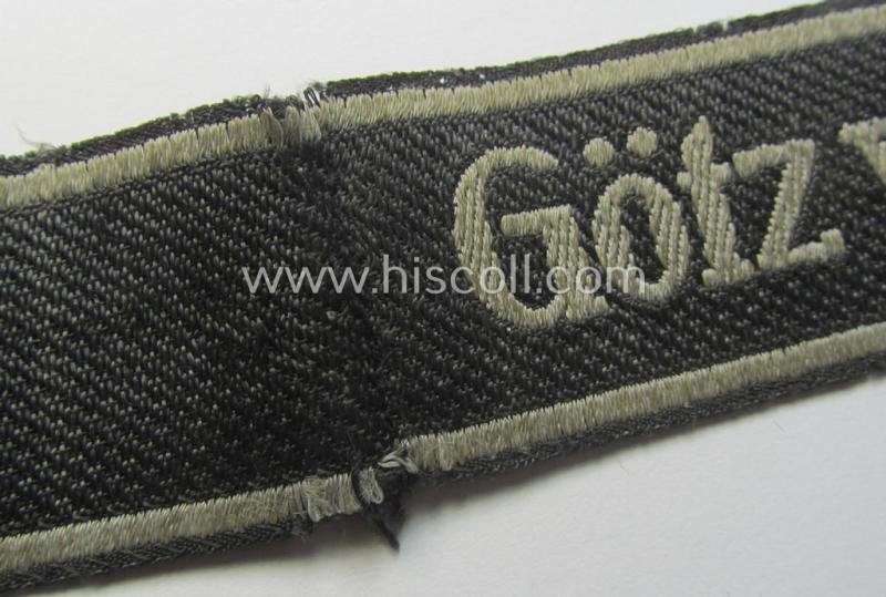 Truly worn Waffen-SS 1943/44-pattern cuff-title (ie. 'Ärmelstreifen') as executed in typical 'BeVo'-weave-pattern as was intended for a member within the: 17. SS-Panzergrenadier-Division 'Götz von Berlichingen'