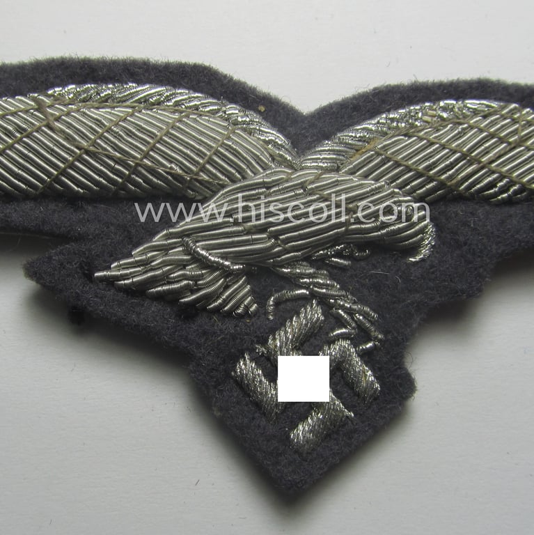 Minimally used WH (LW) officers'- (evt. NCO-) type, hand-embroidered breast-eagle (ie. 'Brustadler für Offiziere der LW')
