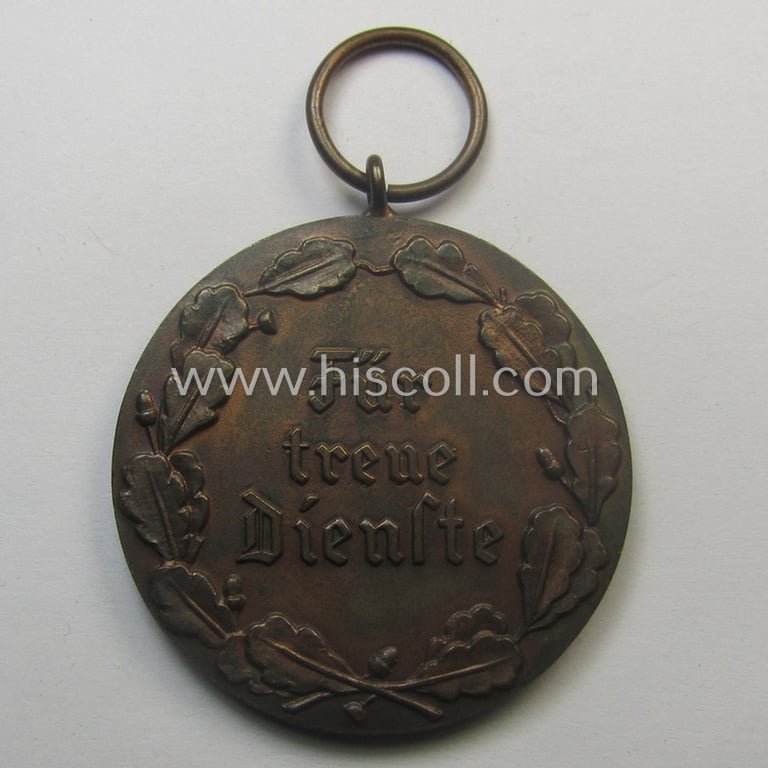 Darkened golden-bronze-toned, typical 'Reichsnährstand'- (ie. 'RNSt.'-) related, (portable) loyal-service award entitled: 'Reichsnährstand - Landesbauernschaft Pommern - Für treue Dienste'