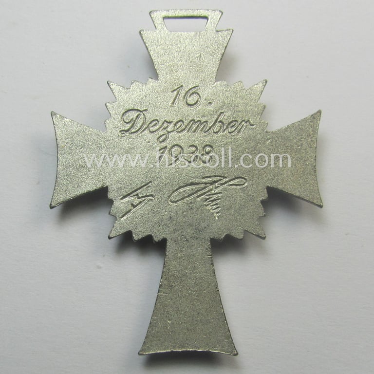 'Ehrenkreuz der deutschen Mutter - zweite Stufe' (or: silver-class mothers'-cross) that with its long-sized ribbon and that came stored in its period pouch by the (unusually seen!) maker: 'Gebr. Gloerfeld K.G. - Lüdenscheid'