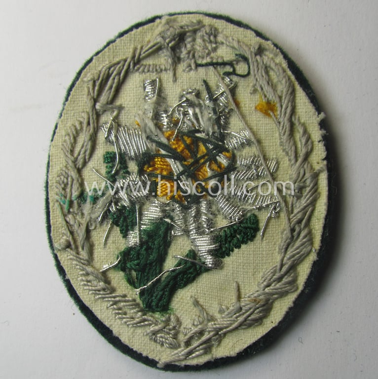 WH (Heeres) neatly hand-embroidered- and/or typical officers'- (ie. 'variant'-) pattern so-called: 'Edelweiss'-arm-badge (as specifically intended for usage by an officer serving within the 'Geb.-Jäger-Trpn.'