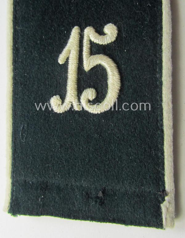 Unusually seen - albeit regrettably single! - early- (ie. pre-) war-period WH (Heeres) 'M36 o. M40'-pattern, 'cyphered' EM-type shoulderstrap (being I deem of a private-production) as intended for a: 'Soldat des Infanterie-Rgts. 15'