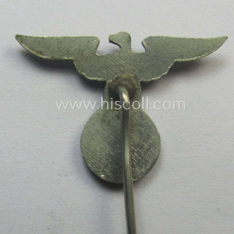 Early-pattern - silverish-coloured and truly very detailed! - so-called: 'N.S.D.A.P.'-supporter- (ie. membership-) lapel-pin (ie. 'tie'-pin) being a non-maker-marked example showing a pronounced (early pattern) 'Reichsadler'-device