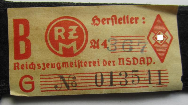 Neat - and naturally single! - black-piped, so-called: 'DJ- o. Deutsches Jungvolk' shoulderstrap as was intended for usage by a: 'DJ-Mitglied' who served within the: 'Bann 565' (565 = 'Spittal')