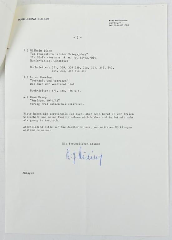 Signature of Waffen-SS KC Recipient 'Karl-Heinz Euling'