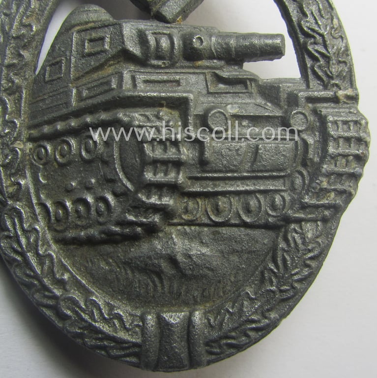 'Panzerkampfabzeichen in Silber' (or: silver-class panzer-assault badge or PAB) being a typical maker- (ie. 'ÜÜ'- or: 'Ferdinand Wiedmann'-) marked - and/or zinc- (ie. 'Feinzink'-) based specimen of the 'classic set-up'-pattern