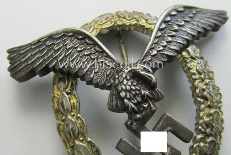 Superb - mid-war-period- and/or typical 'Buntmetall'-based! - WH (Luftwaffe) war-badge (ie. 'LW-Flugzeugführer-Abzeichen' or: pilots'-war-badge) being a clearly 'B&N-L'-marked example that came as issued and/or stored for decades