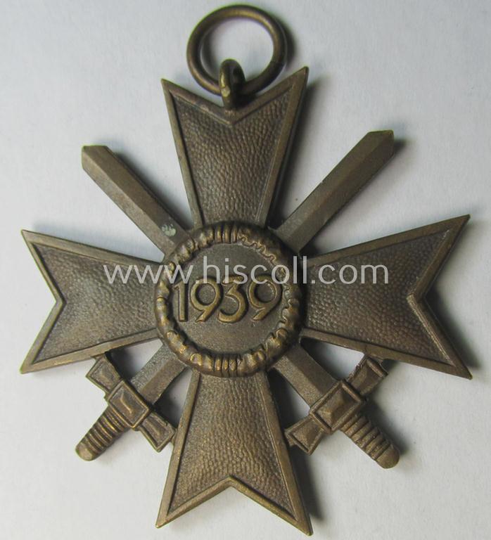 Medal-set: 'KvK II. Klasse mit Schwertern' being a (typical) non-maker-marked- (and/or 'Buntmetall'-based) specimen that came mounted onto its original, minimally confectioned' ribbon (ie. 'Bandabschnitt')