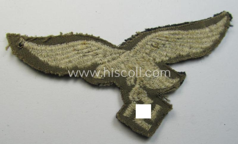 Attractive - truly worn and carefully tunic-removed! - WH (Luftwaffe) EM- (ie. NCO-) type breast-eagle (ie. 'Brustadler für Mannschaften u. Uffz. der Luftwaffe') being a machine-embroidered example as was intended for the various LW-troops