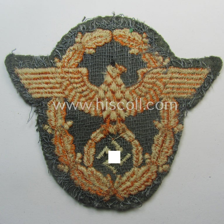 Truly worn, Field-police- (ie. WH (Heeres) related-) arm-eagle (ie. 'Ärmeladler') as was intended for usage by the staff of the notorious 'Feldgendarmerie-Trpn.'