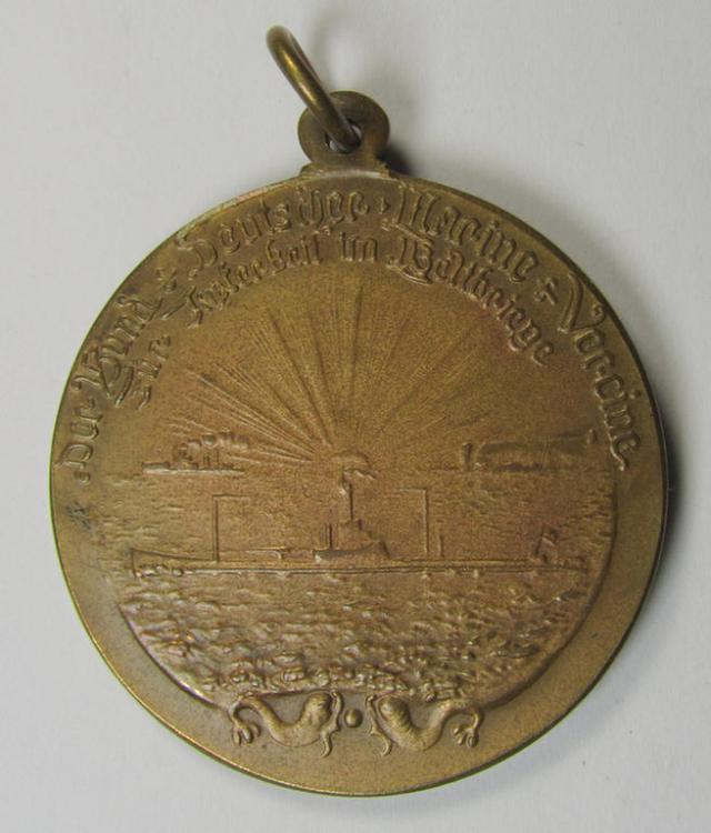 Attractive, German WWI-period- (ie. 'Reichsmarine'-related) 'Ehrenmedaille der Bund Deutscher Marine Vereine für Tapferkeit im Weltkriege - 1914-18' bearing an illustration of a sailor (and U-Boot) and that is sub-titled: 'Haltet die Treue!'