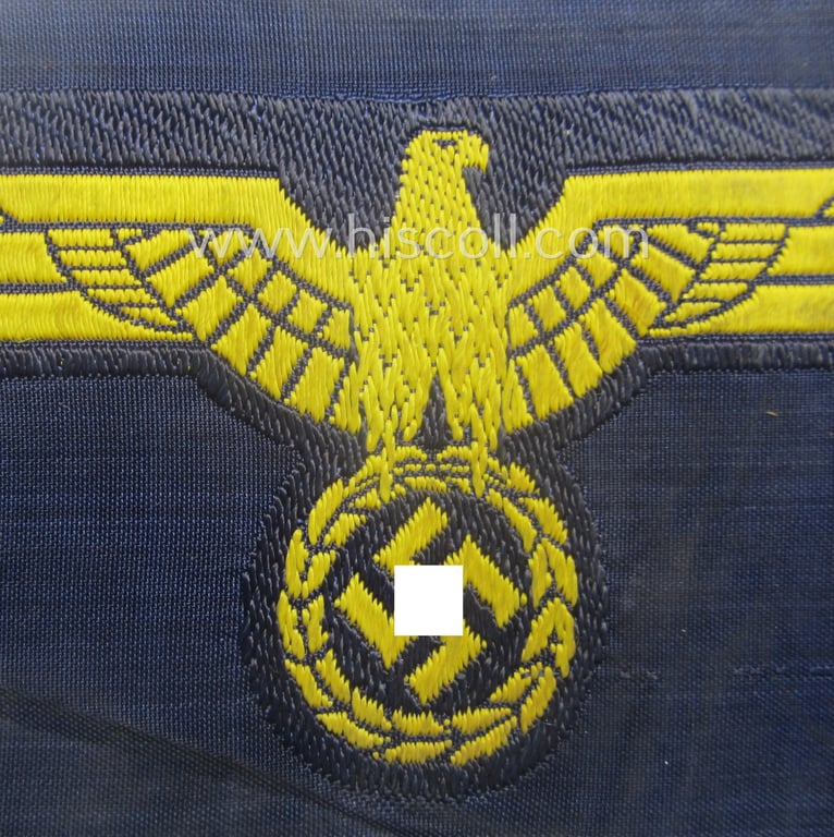 WH (Kriegsmarine) breast-eagle (ie. 'Brustadler für Mannschaften u. Uffz. der Kriegsmarine-Trpn.') being a 'standard-pattern-example as executed in the 'BeVo'-weave-pattern on a darker-blue-coloured background