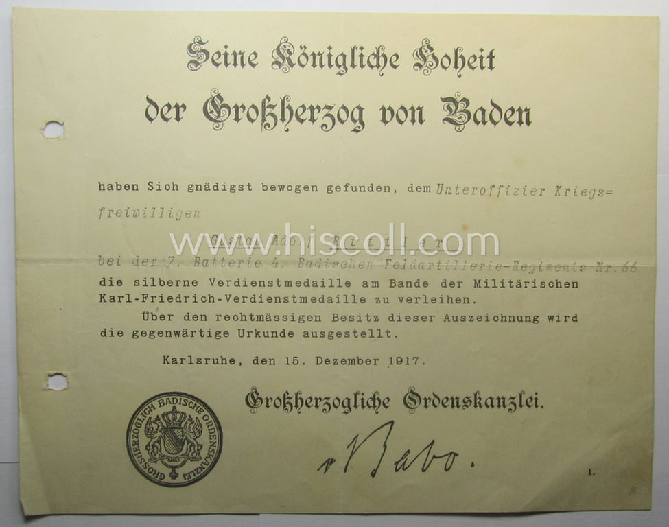 Interesting, 8-pieced 'WWI'- (ie. TR-) related grouping comprising of a 5-pieced medal-bar (ie. 'Ordenspange'), 2 ribbon-bars, a black-class wound-badge and 4 award-documents as awarded to Gustav Adolf Rittler