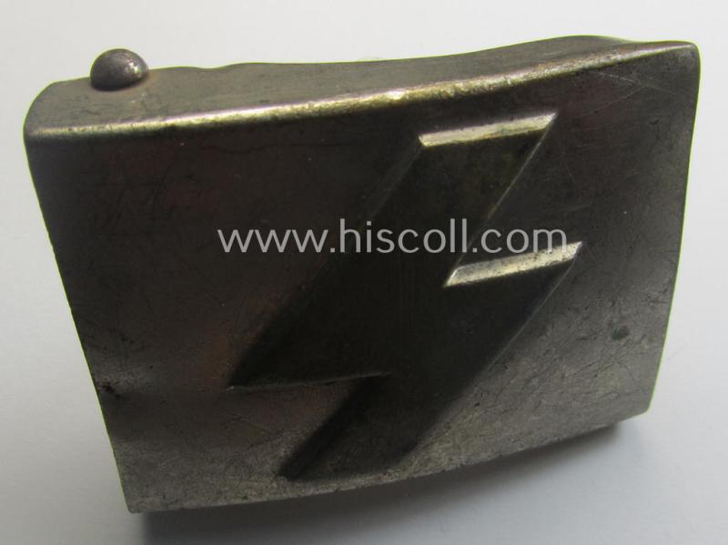 'Variant'-pattern, DJ (ie. 'Deutsches Jungvolk') silver-coloured- (ie. typical nickle-chromed) belt-buckle (ie. 'Koppelschloss') being a non-maker-marked example that comes in a just moderately used- ie. truly worn, condition