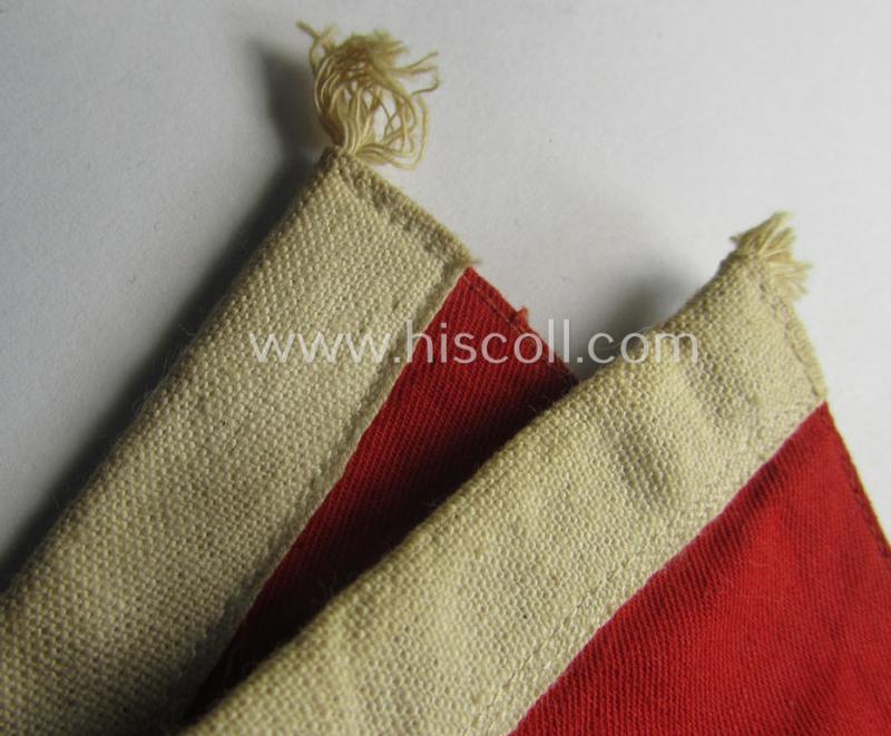 Attractive - 'patriotic-styled'- and/or truly nicely executed! - white- and red-coloured N.S.D.A.P.-related vehicle- ie. bicycle-flag (ie. 'Fahrrad-Fahne') depicting a double-sided and nicely printed swastika-patch