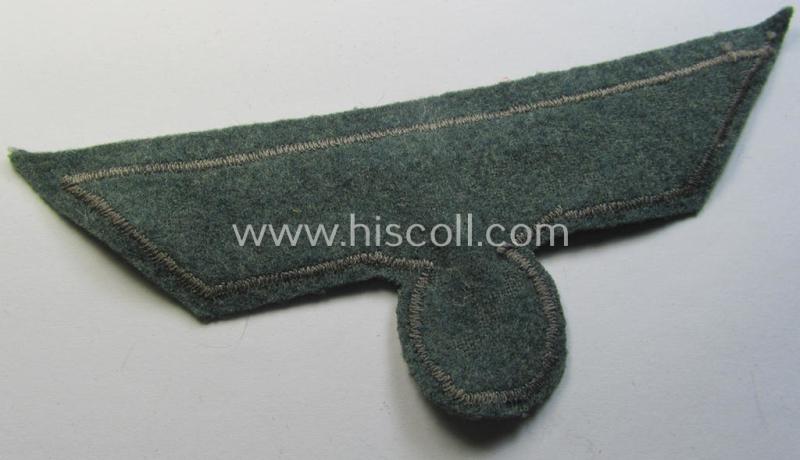 Superb, WH (Heeres) breast-eagle as executed in 'BeVo'-type-, so-called: 'flat-wire'-weave-pattern and pre-mounted on field-grey-coloured wool as was specifically intended for usage by soldiers (ie. NCOs) on their dress-tunics (ie. 'Waffenröcke...