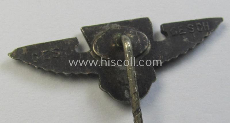 Membership-lapel-pin as was intended to signify (reservist) membership within the: 'Sturmabteilungen der N.S.D.A.P. - Reserve II' ie. 'SAR') being a maker-marked example that bears a: 'Ges.Gesch.'-patent-pending-designation on its back